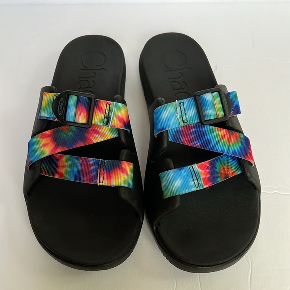 Chaco Chillos Slide Sandals Tye dye Rainbow colored- kids size 5 - Picture 2 of 5